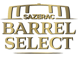 Sazerac Barrel Select logo with a gold barrel outline above the words “SAZERAC BARREL SELECT” on a transparent background.