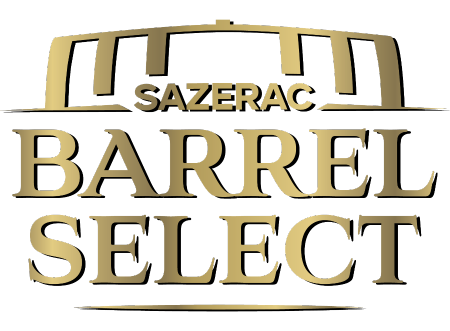 Sazerac Barrel Select logo with a gold barrel outline above the words “SAZERAC BARREL SELECT” on a transparent background.