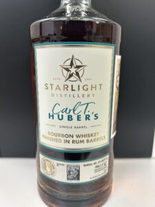 Starlight Distillery Bottle of Bourbon Whiskey finished in Rum Barrels in a unknown location.